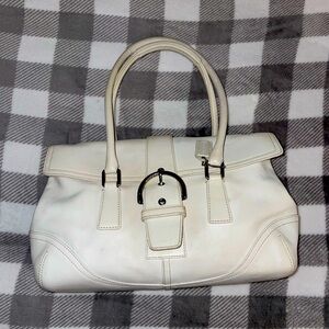 vintage Coach 9550 Soho Magnetic Buckle Flap Satchel White Leather Handbag